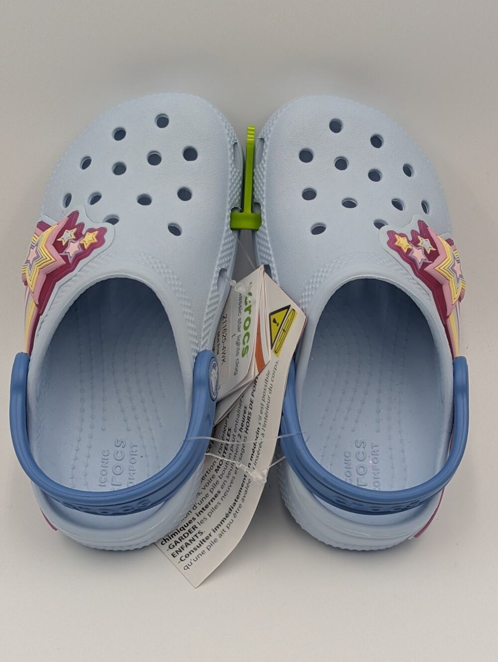 Crocs Kids Size C 10 Classic Light Up Star Light Clogs Slides Blue Frost NWT